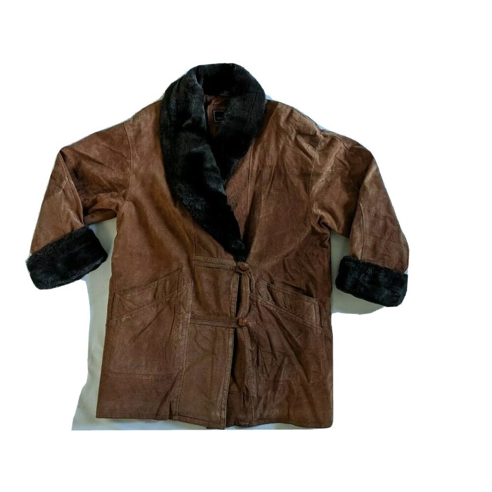 Vintage Daniel Hechter Women Suede Leather Jacket Coat Cognac Brown Size M